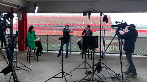 Meg Oliver for “CBS This Morning" interviews President Holloway at SHI Stadium