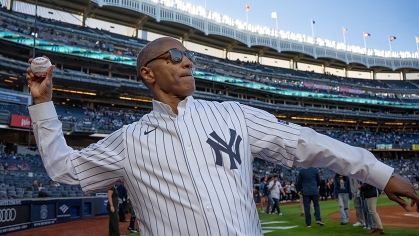 President-Designate Tate throws out the ceremonial first pitch at Yankee Stadium