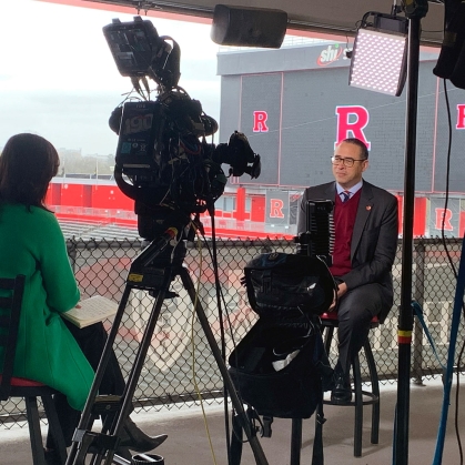 Meg Oliver for “CBS This Morning" interviews President Holloway at SHI Stadium