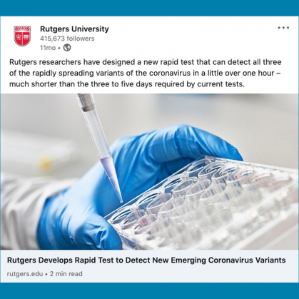 Rutgers develops rapid test post on LinkedIn