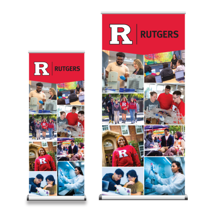 Vertical Pullup Banner with Photo Montage and Stand