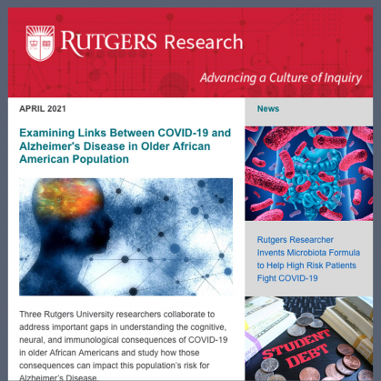 Rutgers research newsletter from April 2021