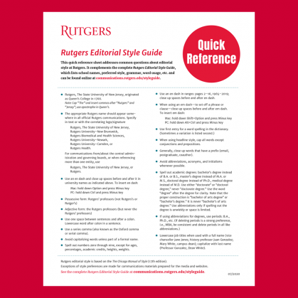 Rutgers Editorial Style Guide Quick Reference