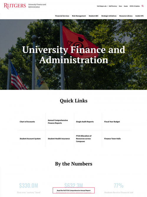 Screenshot of University Finance and Administration homepage
