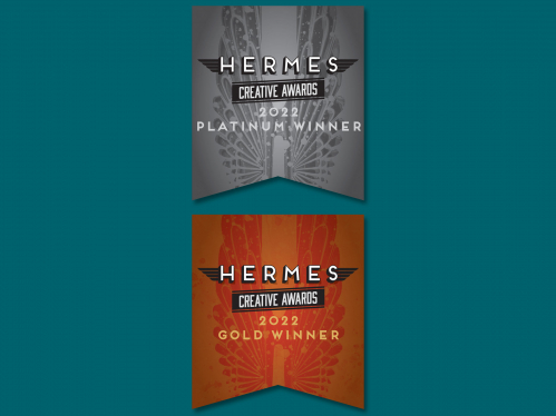 Hermes Creative Awards platinum and gold winner logos