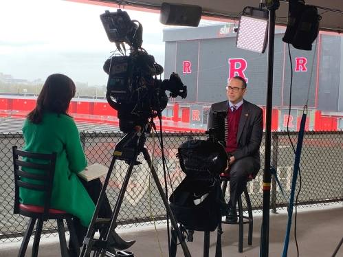 Meg Oliver for “CBS This Morning" interviews President Holloway at SHI Stadium